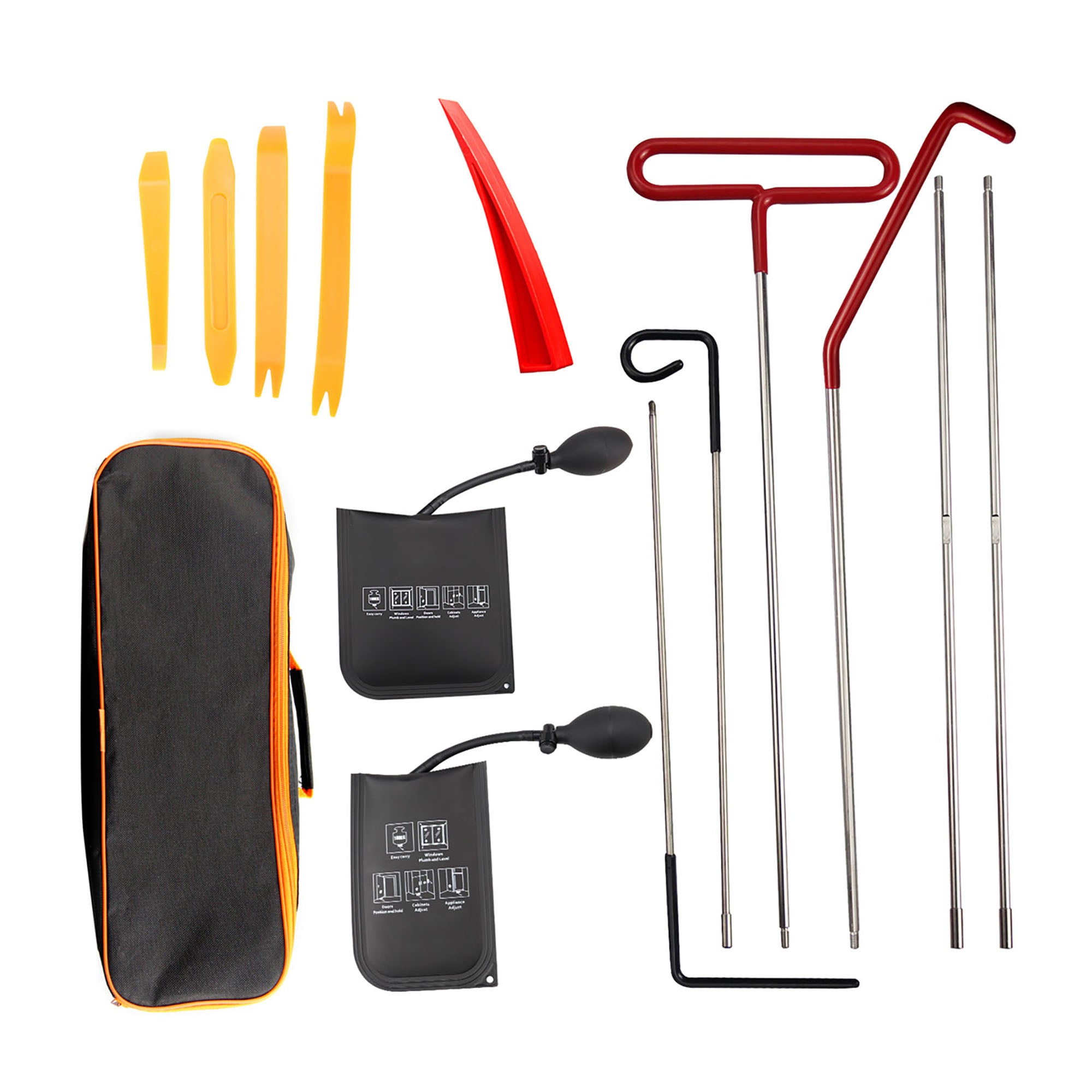 USTAR USTAR 13pcs Multi Purpose Use Household Tool Kits with Air Pump Lift Bag, Stainless Steel Extendable Handle Rods, Car Trim Removal Tools