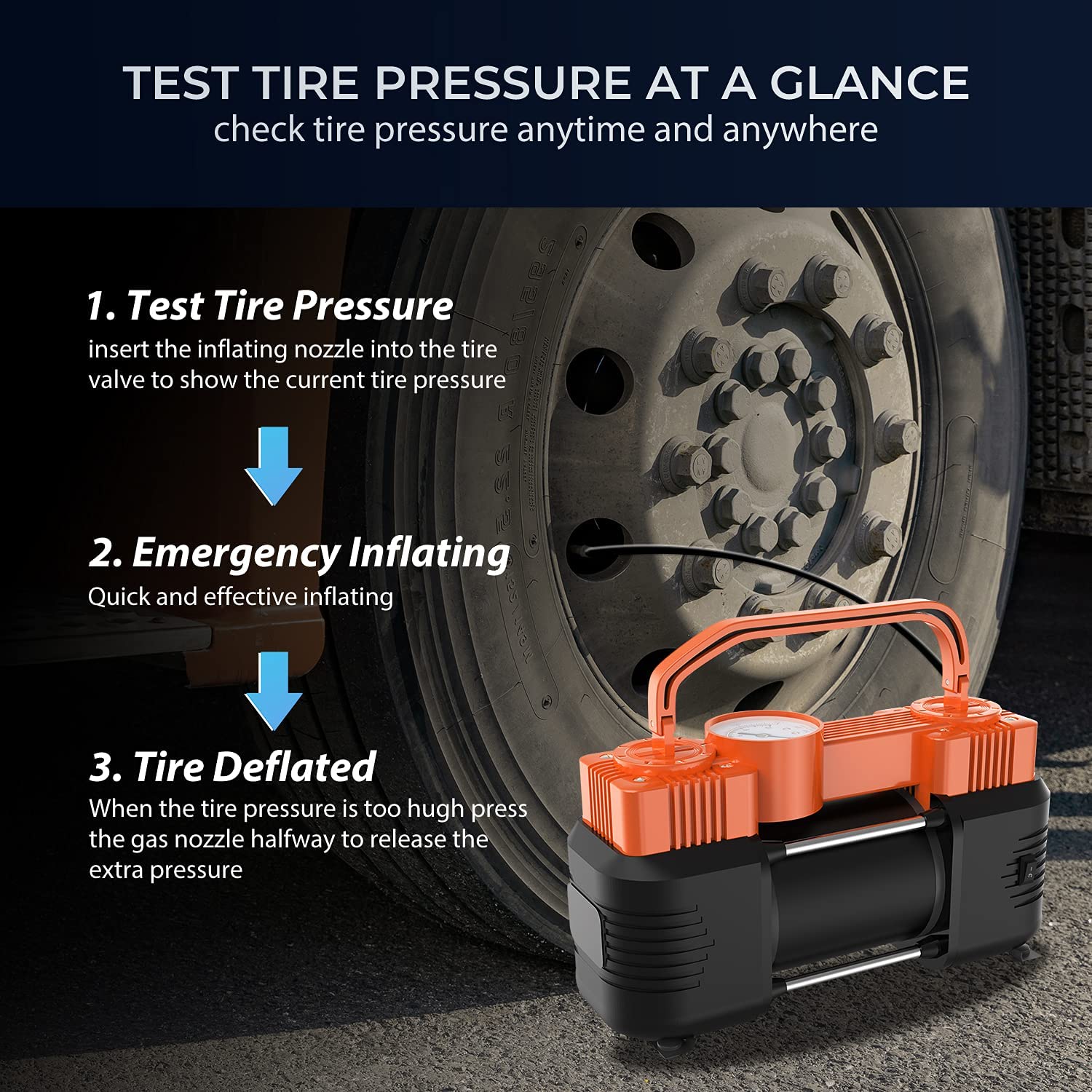 USTAR Portable Air Compressor Tire Inflator Dual Cylinder 12V 150PSI